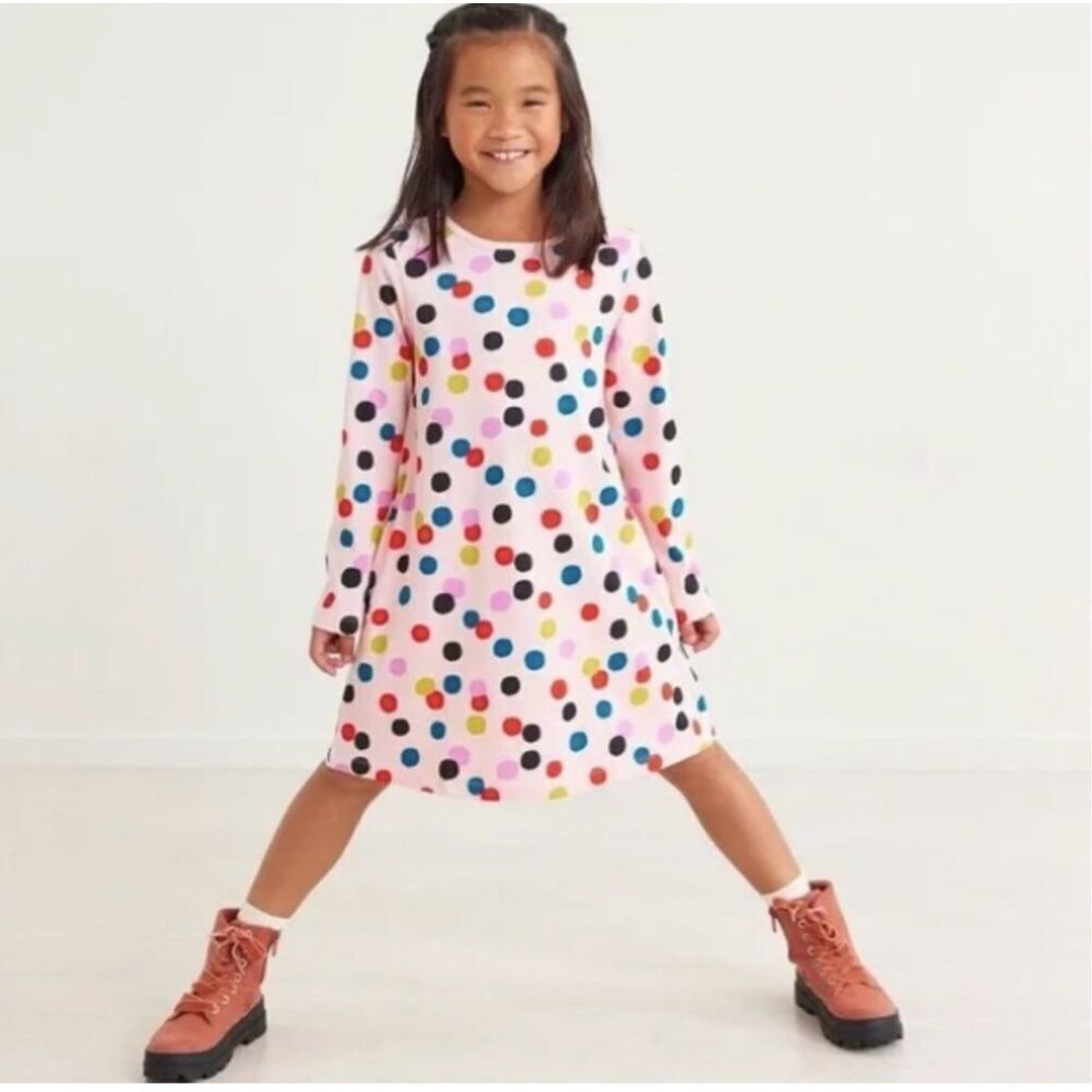 Hanna Andersson Lot of 2 Long Sleeve Jersey Holiday Bow & Holiday Dot Dress sz 1